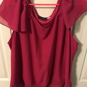 Hot pink ruffled sleeve ruched bottom